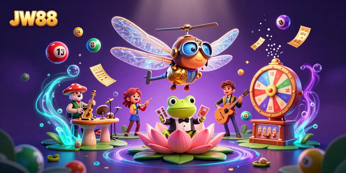 Experience the excitement of JW88 with a dynamic 3D casino scene featuring games and vibrant characters.