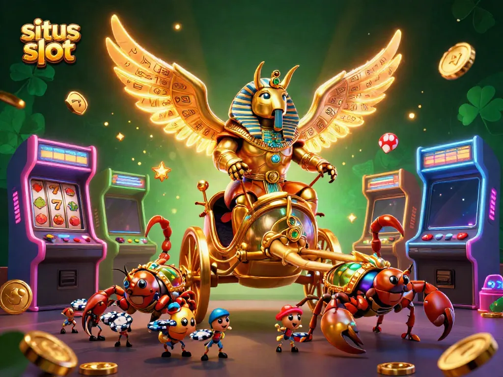 Menggandakan pengalaman bermain situs slot dengan ilustrasi kasino 3D yang kaya warna dan detail.