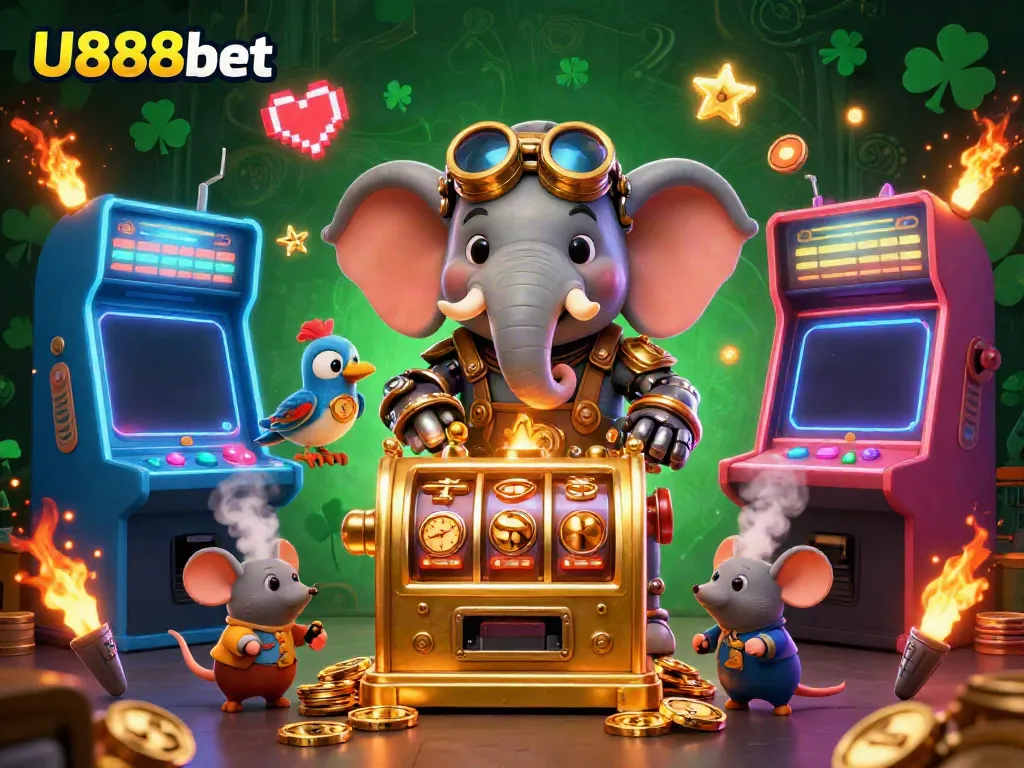 Spin to win with U888bet's thrilling slot machine adventure led by a steampunk elephant engineer.