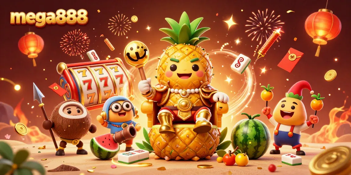 Experience the vibrant world of mega888 with a golden pineapple king and casino excitement.