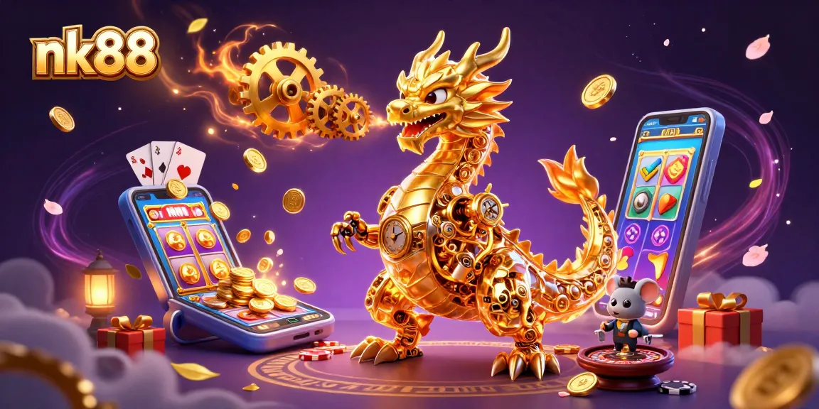 Engage in thrilling gameplay with nk88, as the golden dragon breathes rewards and excitement in a vibrant casino scene.