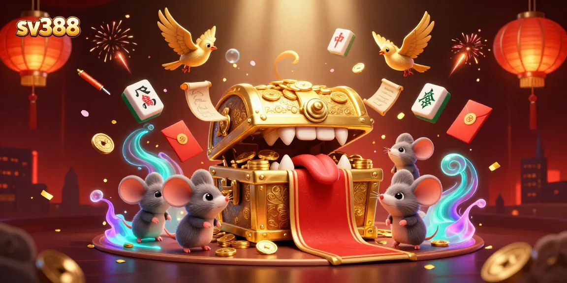 Experience SV388's exciting live cockfighting with a vivid 3D illustration showcasing dynamic game elements.