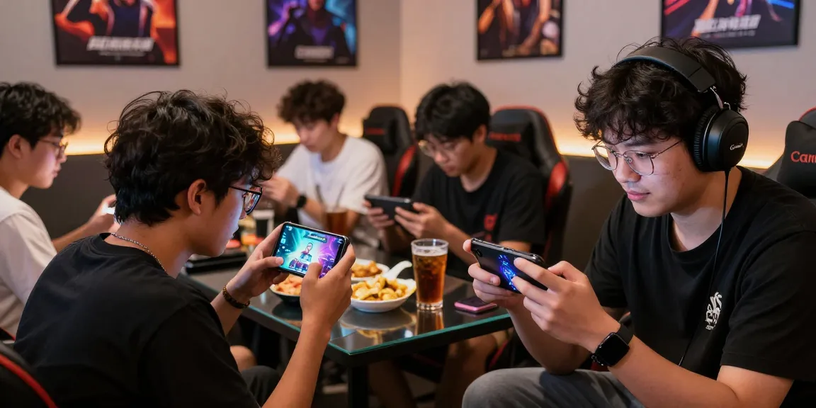 Exciting mobile gaming experience with players engaging in mantra88 on smartphones in a modern lounge.