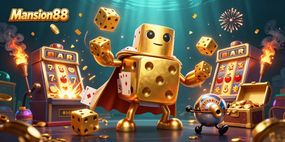 Mansion88 invites gamers with a vibrant 3D casino illustration featuring a playful dice golem and casino elements.