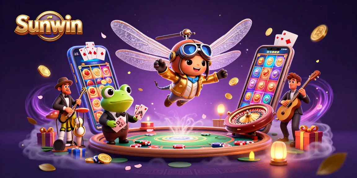 Experience the excitement of Sunwin as the dragonfly pilot oversees the vibrant lily pad casino.