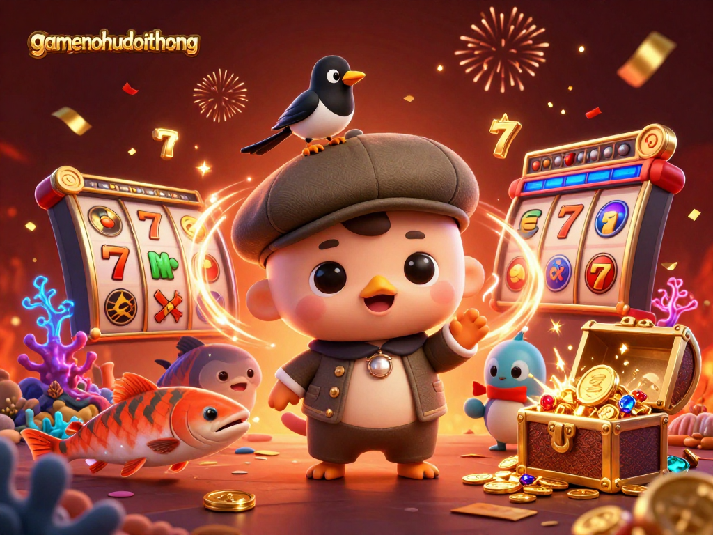 Spin for winnings with gamenohudoithuong, featuring playful Nessie and gold treasures in a vibrant casino adventure.