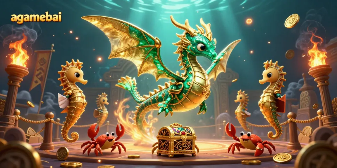 Engage with agamebai's vibrant underwater scene featuring a majestic sea dragon and treasure.