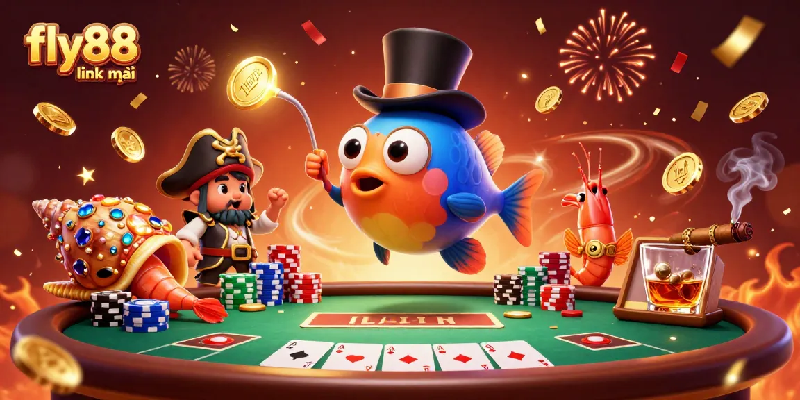 Score big with fly88 link mới in this vibrant casino illustration featuring dynamic characters and high-stakes gameplay elements.
