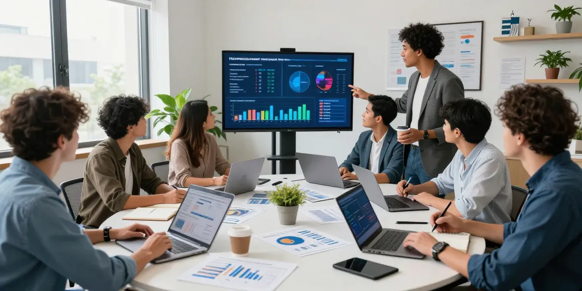 Marketing team collaborating on strategies at https://www.www456bd.com/ with data visualizations and analytics reports in a vibrant office.