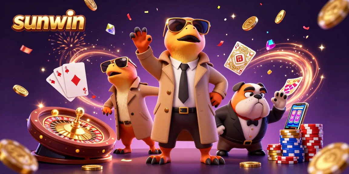 Experience the excitement of sunwin with cartoon raptors entering a VIP casino, surrounded by vibrant gaming elements.