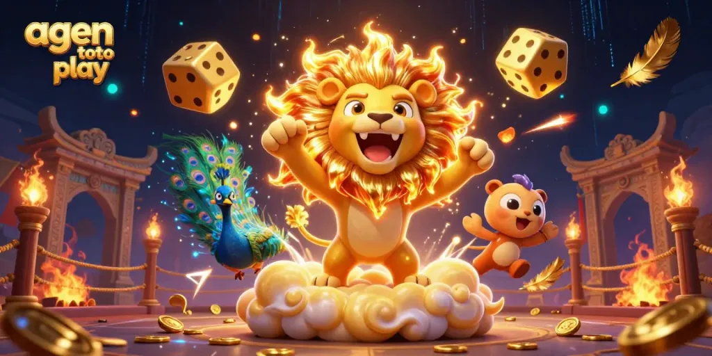 Engage with agen toto play in this vibrant 3D casino illustration featuring dynamic gambling elements.