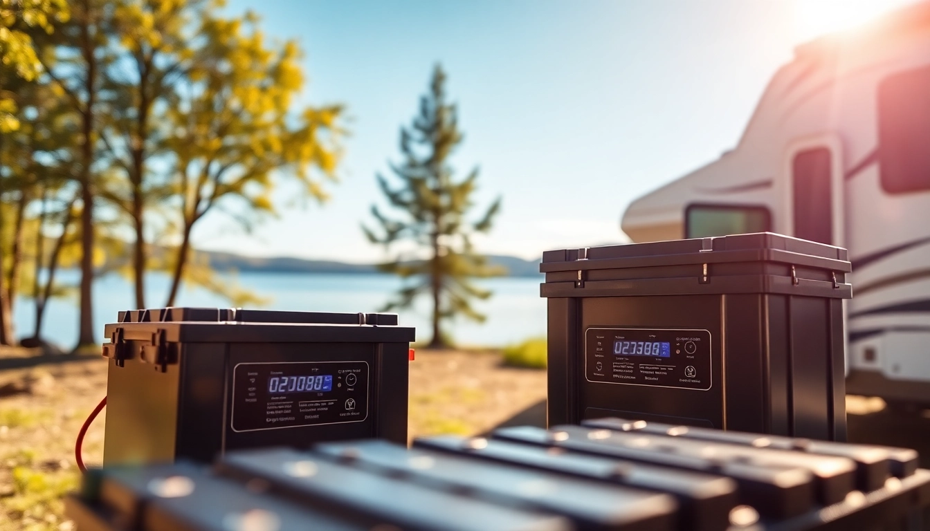 Showcasing lithium RV batteries installed in an RV amidst nature, highlighting modern features.