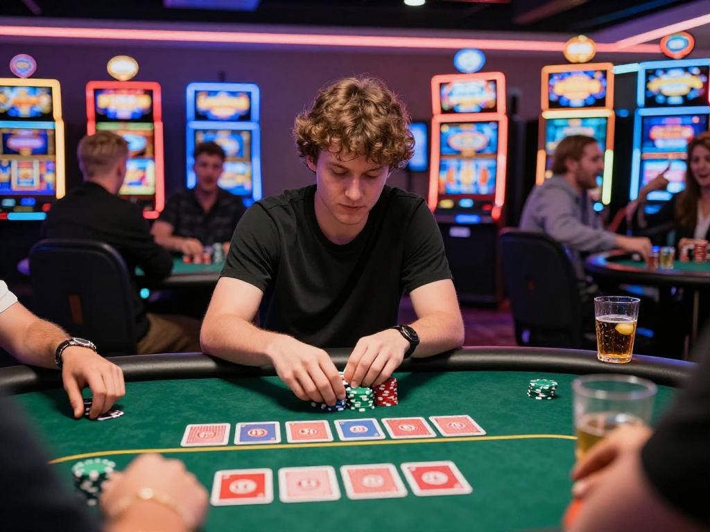 Delapan toto digunakan di meja poker dengan suasana penuh energi di kasino.