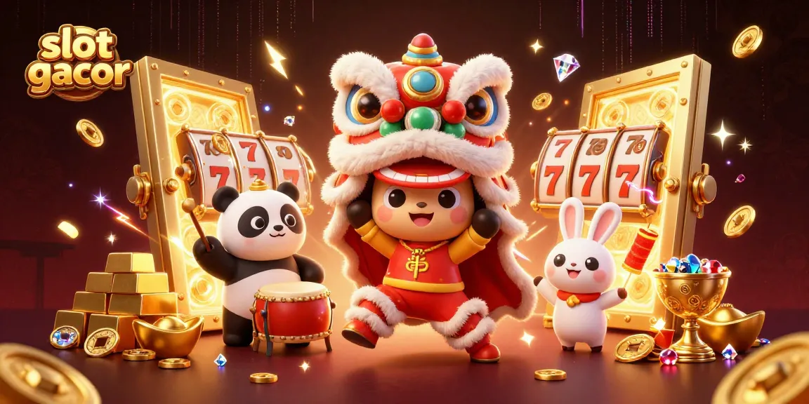 Engage with slot gacor excitement amidst a vibrant 3D lion dance celebration filled with treasures.