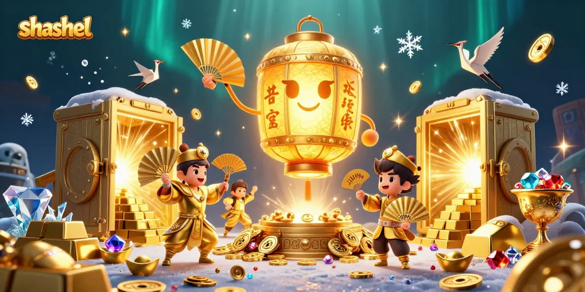Engage with shashel's vibrant casino atmosphere, showcasing golden lantern spirits and treasure elements.