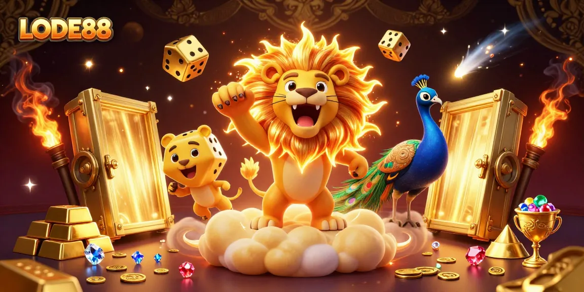 Experience LODE88's thrilling adventure with golden treasures and vibrant casino elements.