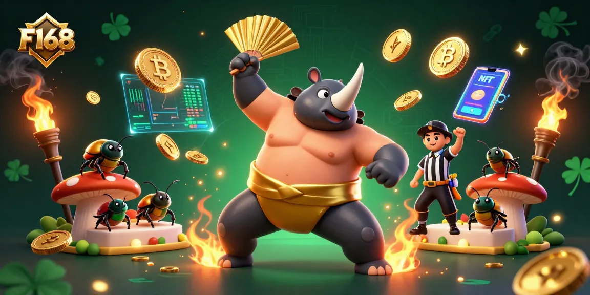Experience F168's thrilling gaming vibes with a 3D cartoon illustration featuring vibrant casino elements and lively characters.