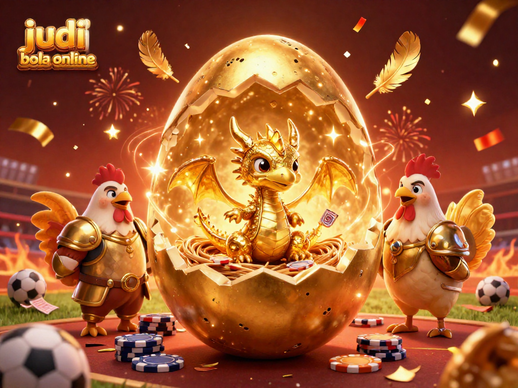 Engage with judi bola online while witnessing a golden dragon amidst a vibrant betting atmosphere.