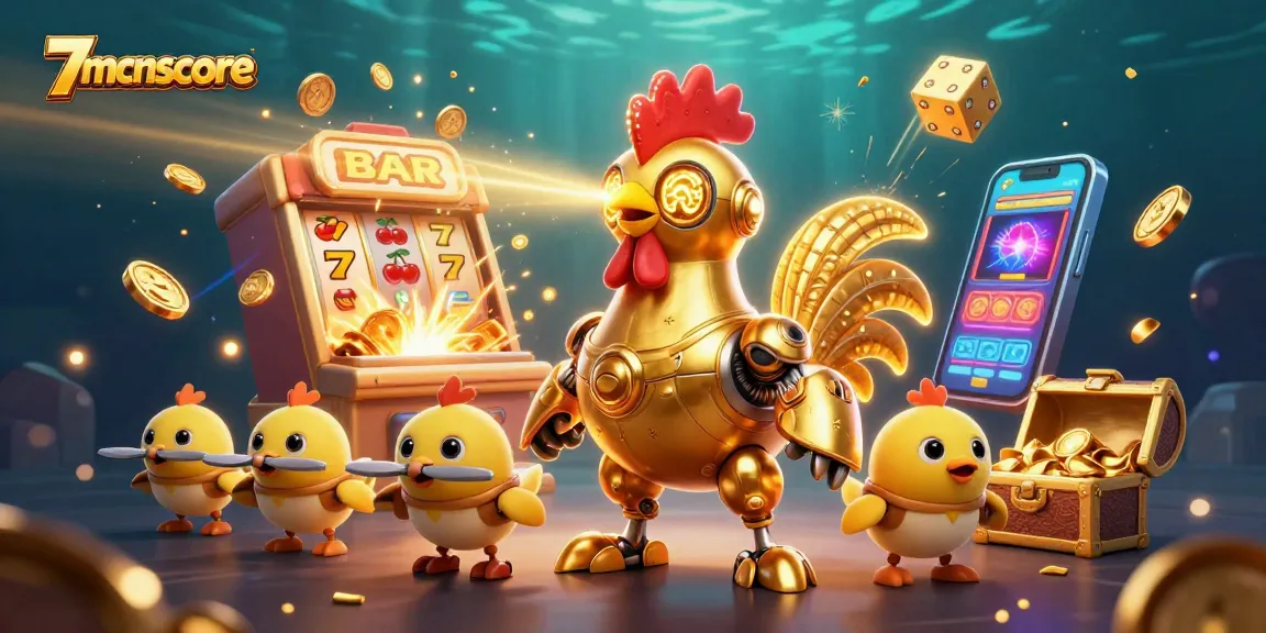 Engage with thrilling casino adventures at 7mcnscore with a vibrant 3D illustration of gaming excitement.