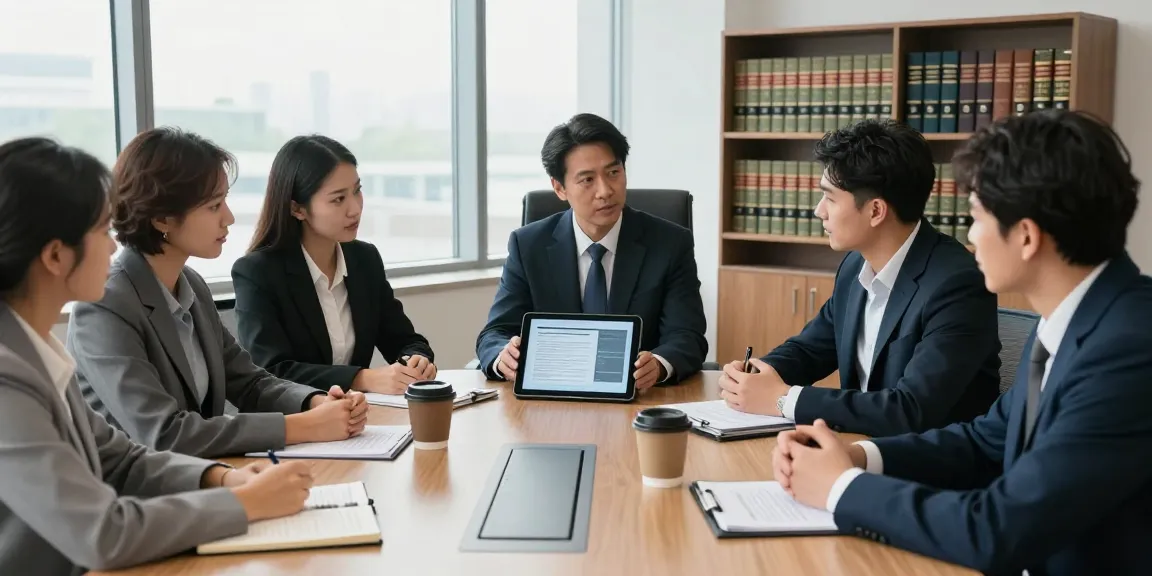 Investigate this site within a professional law office scene featuring a diverse legal team discussing case strategies around a conference table.