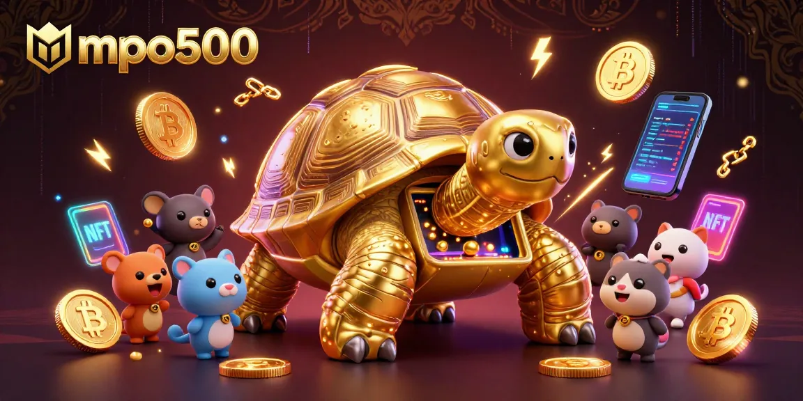 Play mpo500 amidst vibrant casino excitement featuring a colossal golden tortoise pinball machine.