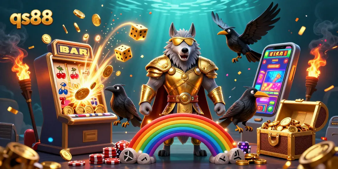 Experience the excitement of qs88 with a vibrant 3D casino scene, featuring Odin and his ravens.
