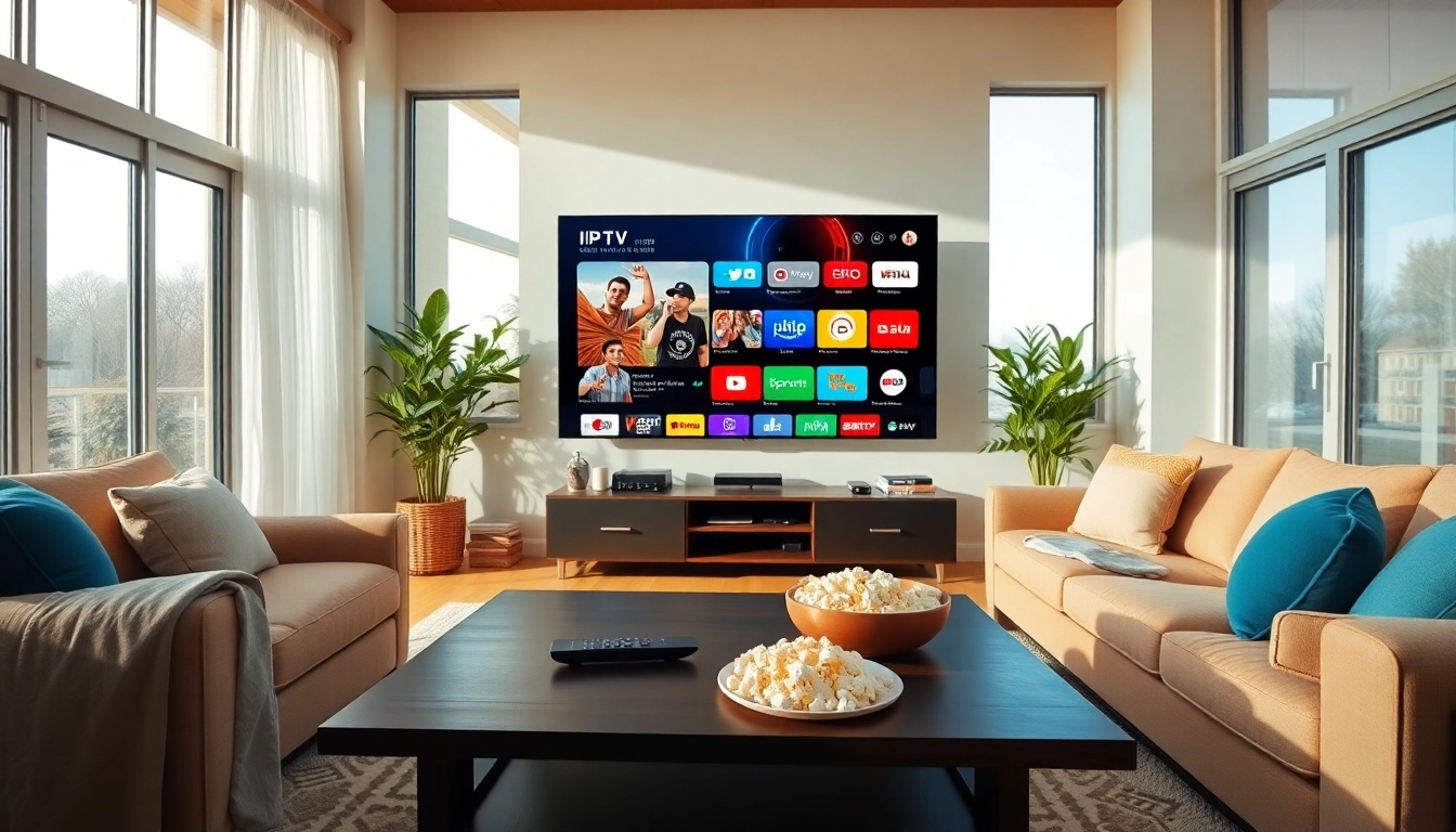 Engaging IPTV experience in a modern living room showcasing an iptv provider in US.