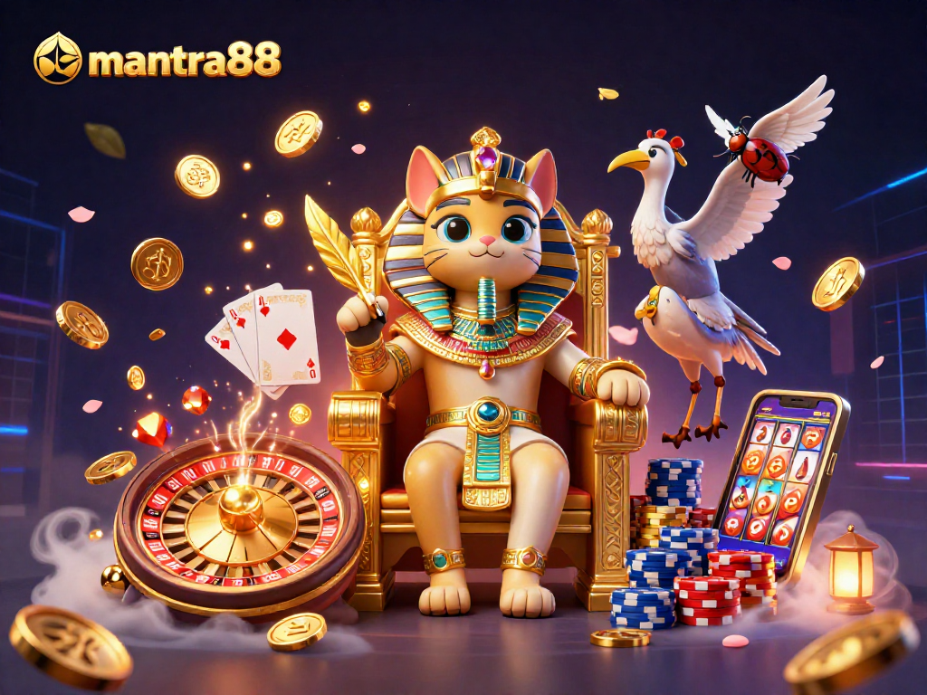 Experience excitement with mantra88's vibrant gaming scene featuring dynamic animation and rich casino elements.