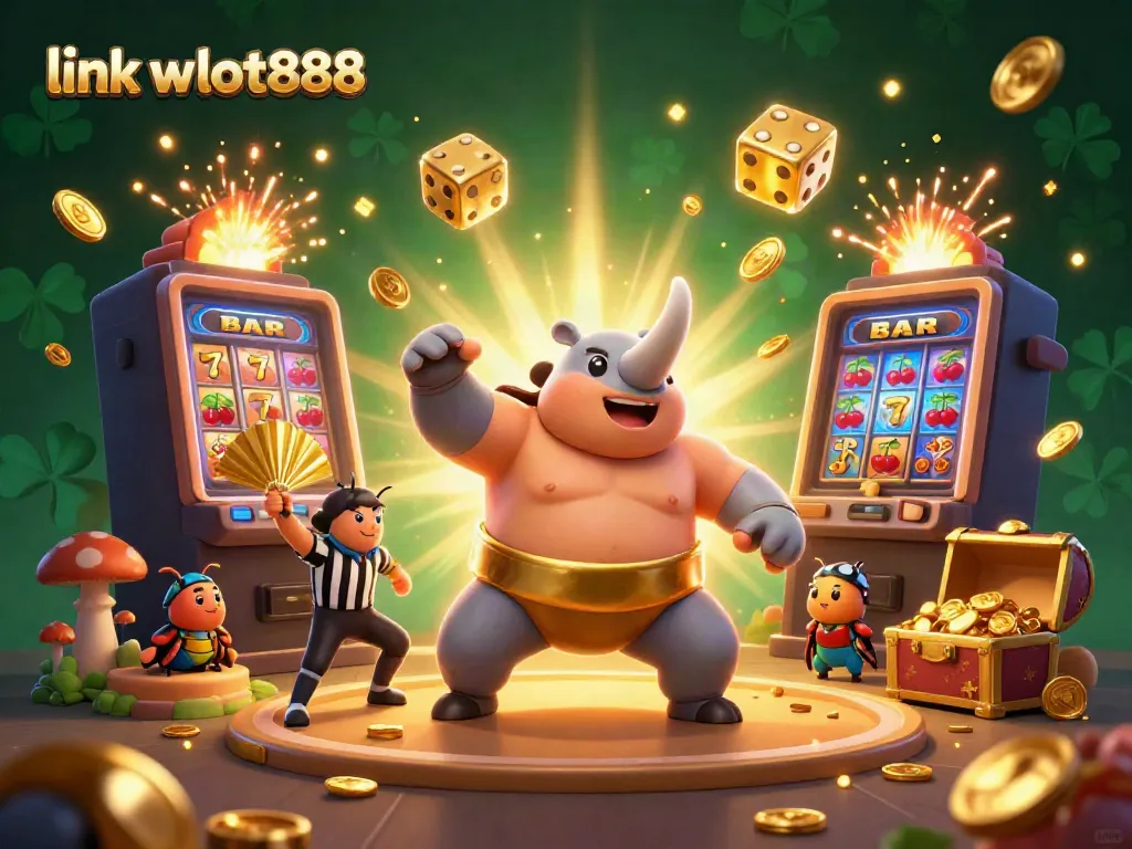 Menangkan jackpot di WSLOT888 dengan simbol slot dan koin bertebaran.