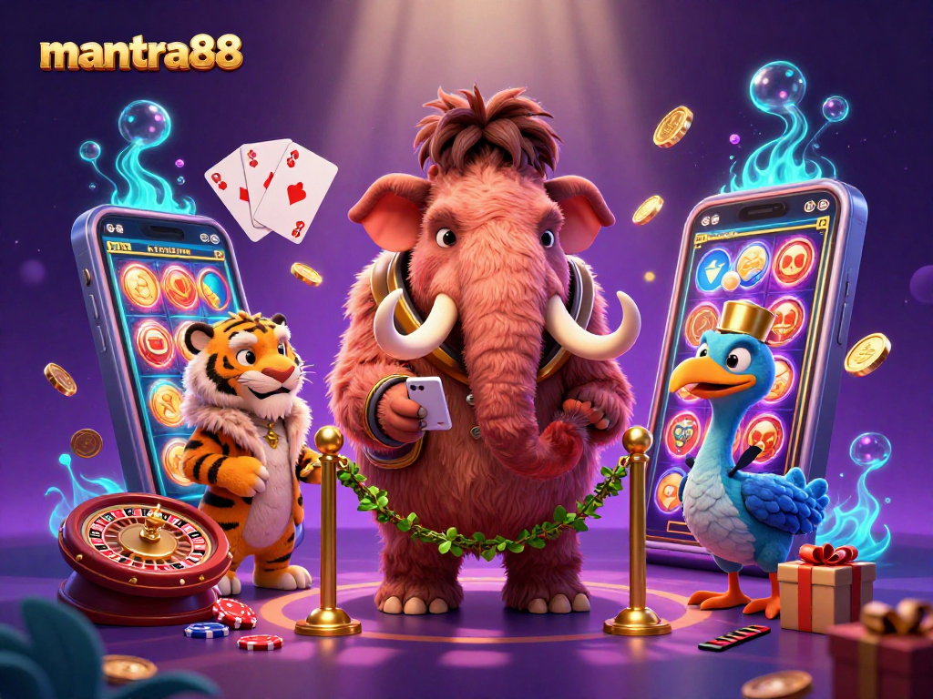 Experience mantra88 with a vibrant casino scene featuring unique characters and immersive gaming elements.