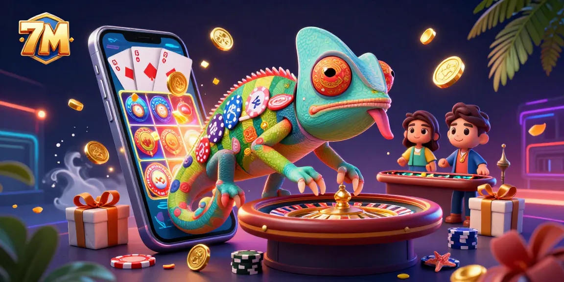 Experience thrilling gameplay at 7M with colorful slot games and winning moments in a dynamic casino scene.