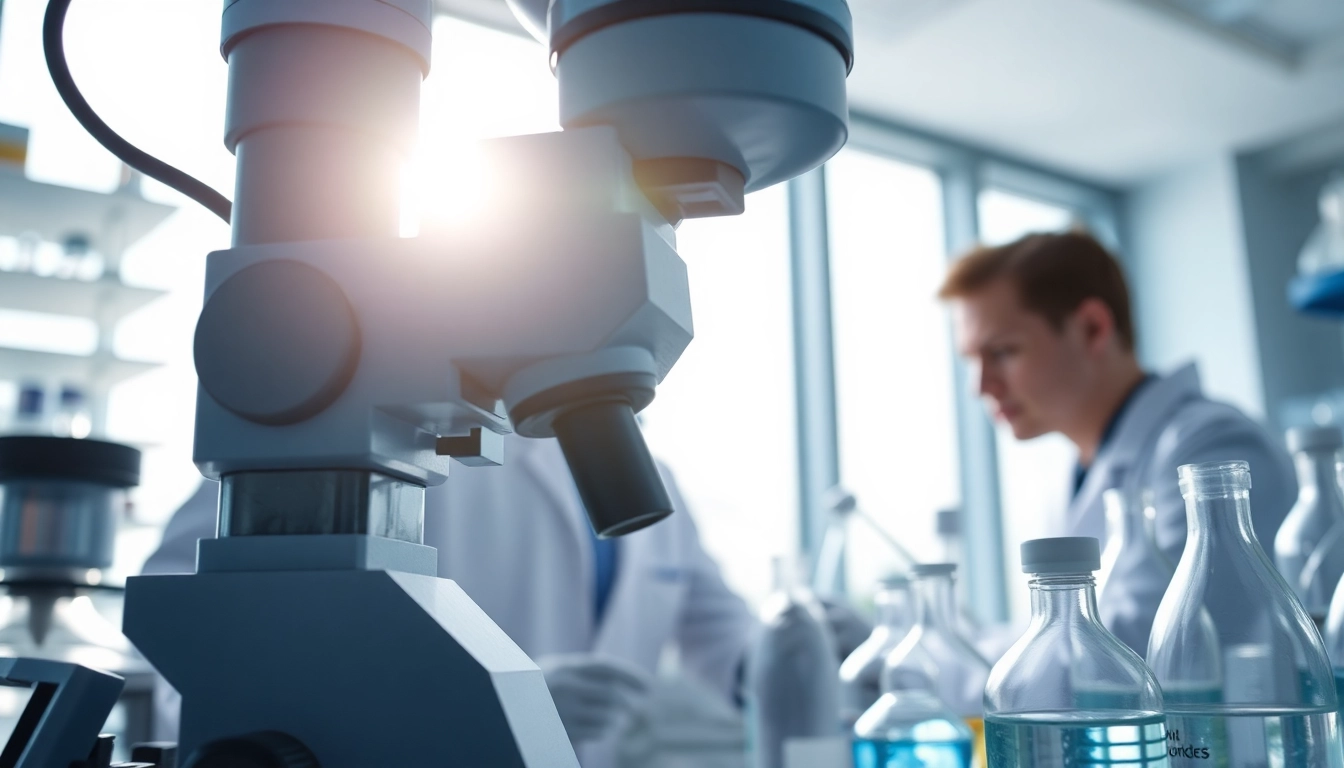 Examining Branch Peptides with a microscope in a professional research lab.