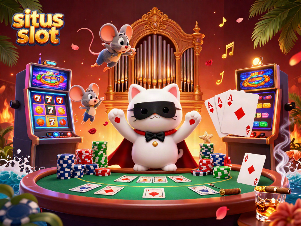 Experience situs slot with vibrant 3D characters and dynamic gaming elements in an animated casino scene.