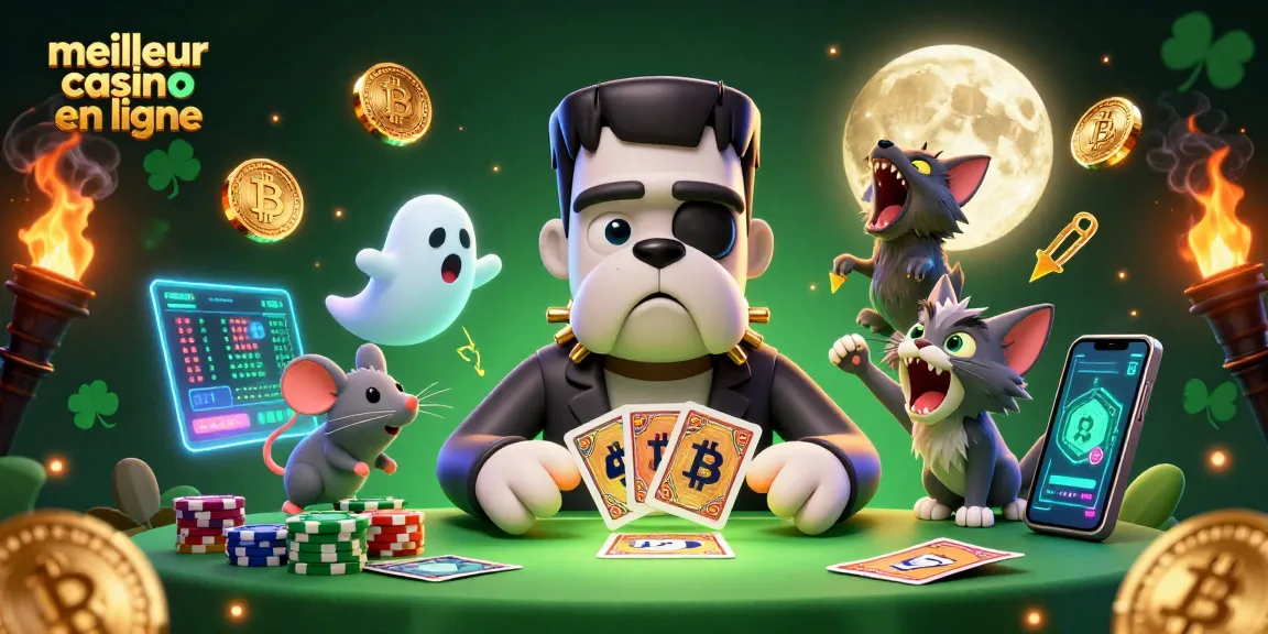 Le meilleur casino en ligne offre un moment de jeu excitant avec un bulldog Frankenstein et un chaton loup dans cette scène animée.