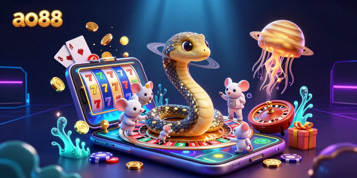 Gamblers engage with ao88's captivating cosmic roulette scene featuring playful astronaut mice and a golden jellyfish dealer.