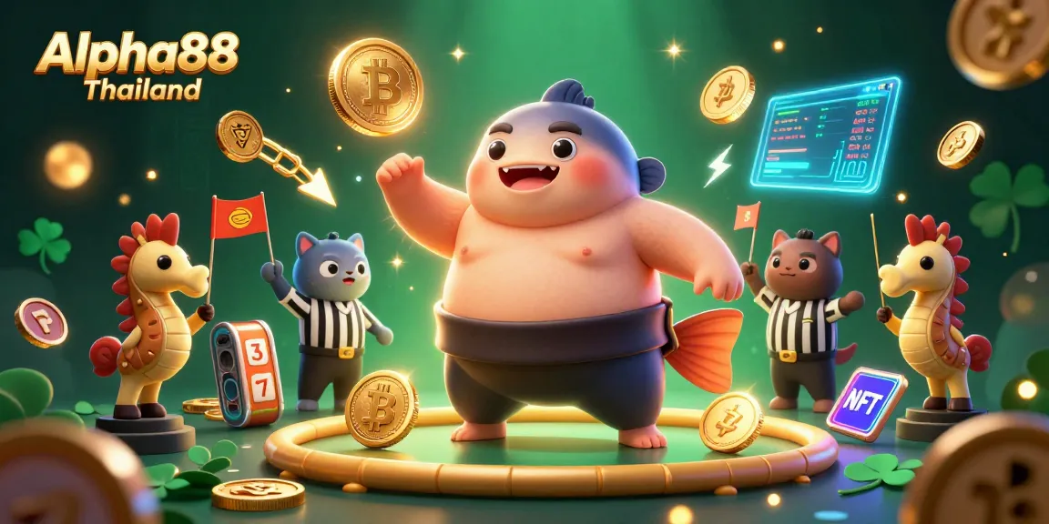 Play exciting games at Alpha88 Thailand, showcasing a vibrant 3D casino scene with unique characters.