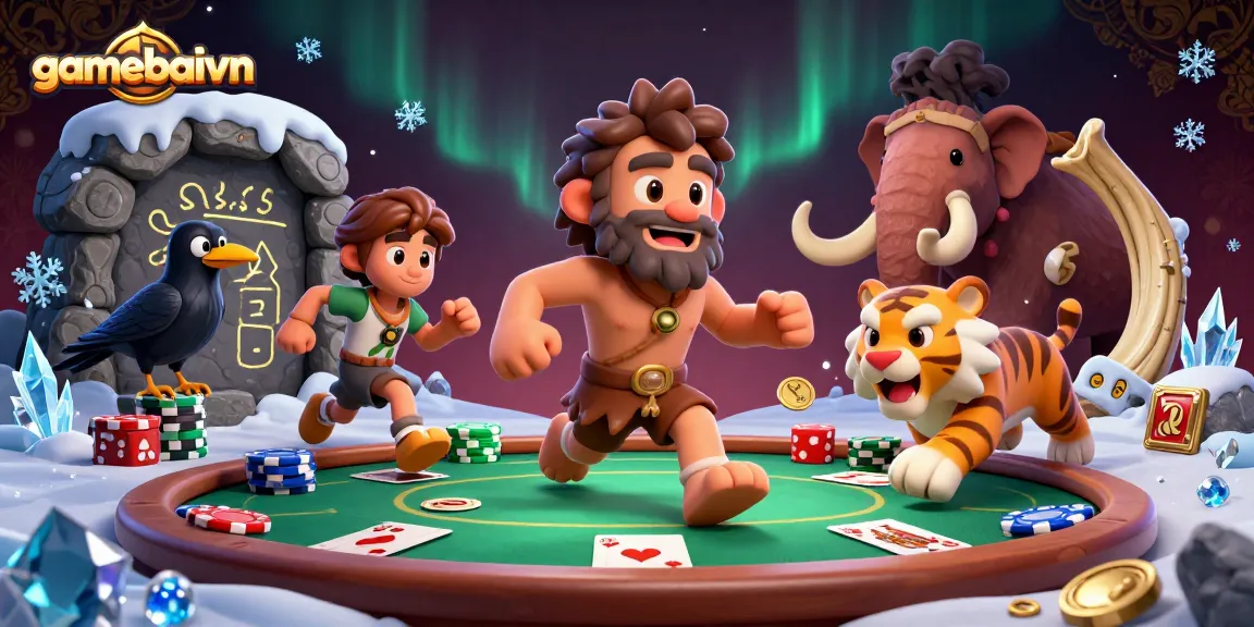 gamebaivn offers a vibrant, dynamic poker scene with ancient characters and lively elements, capturing the excitement.
