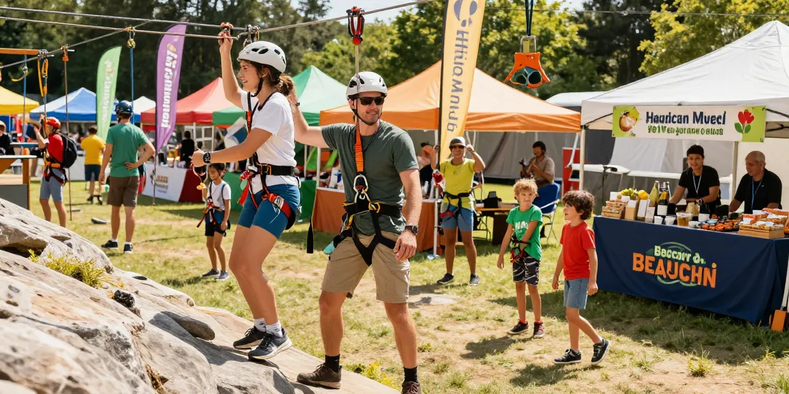 Families enjoying adventure activities at a sports festival showcasing mantra88 experiences.