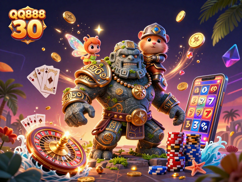 Experience thrilling excitement with QQ888 30, showcasing rich casino gaming elements and enchanting characters.
