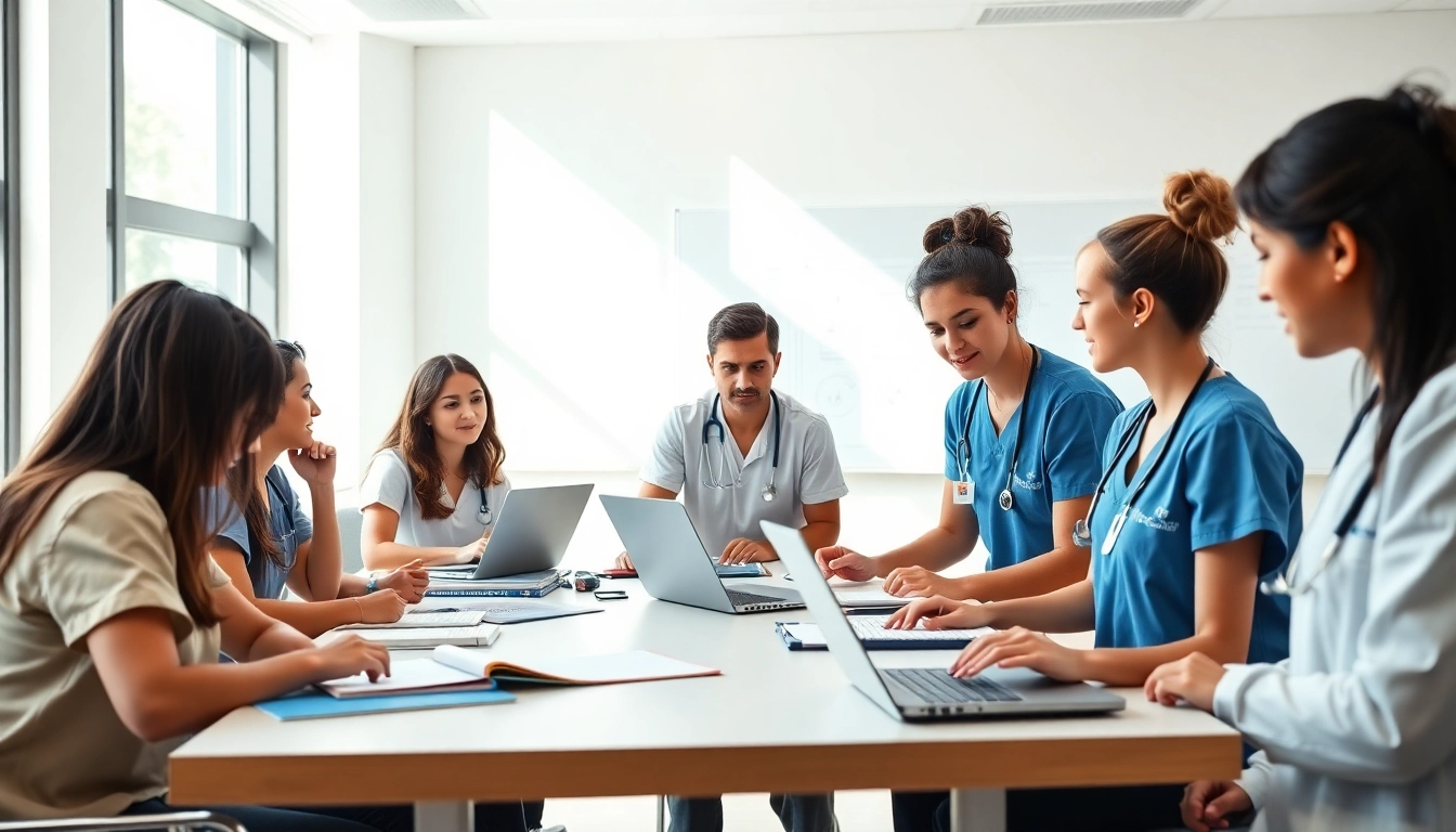 Students collaborating at the Houston Trusted Nclex review center during an NCLEX review session.