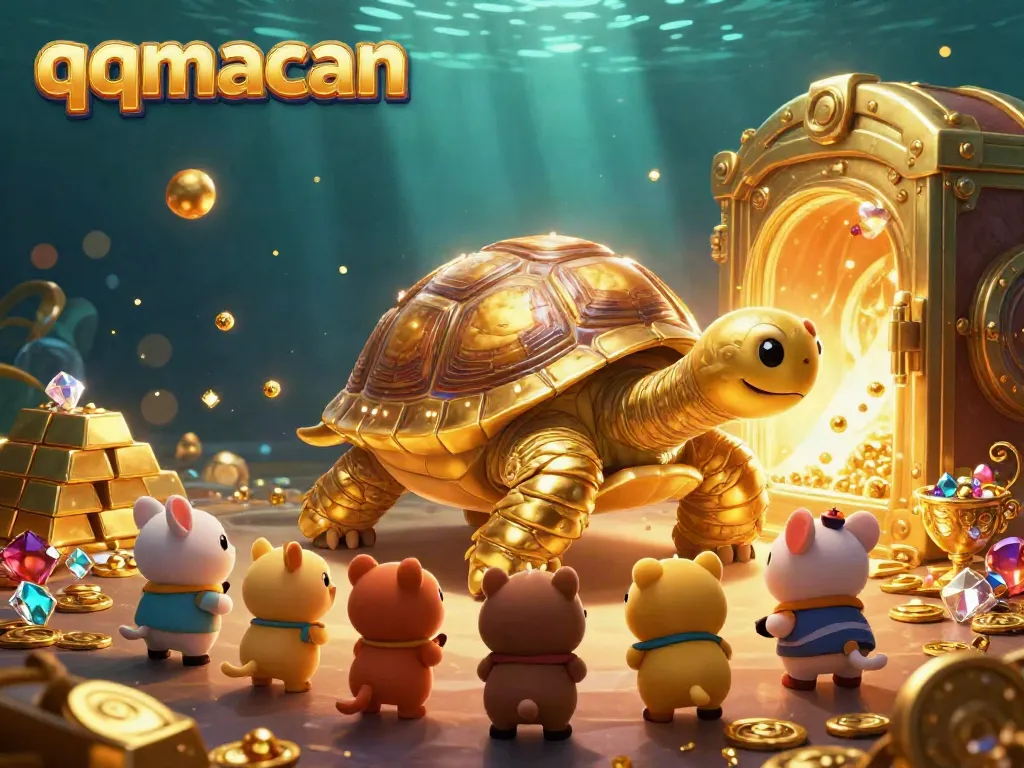 Engage with qqmacan's vibrant gaming scene filled with treasures and animated characters.