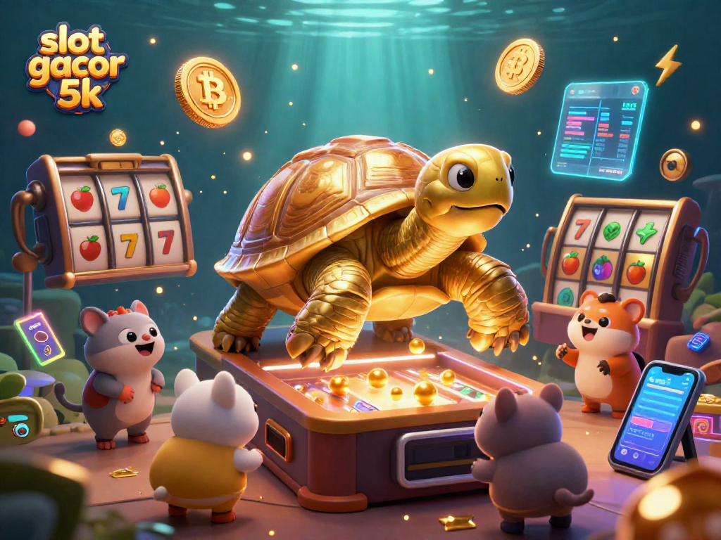 Spin the slot gacor 5k with a golden tortoise pinball machine, surrounded by vibrant slot elements.