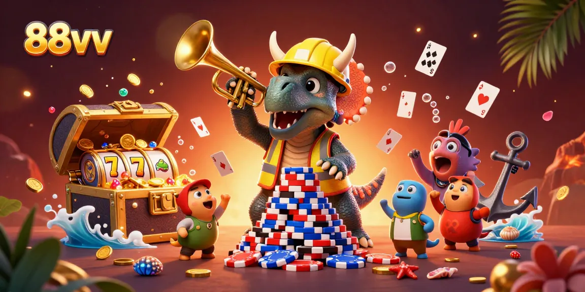 Engage with 88vv's extravagant casino scene featuring dynamic characters and slot elements.