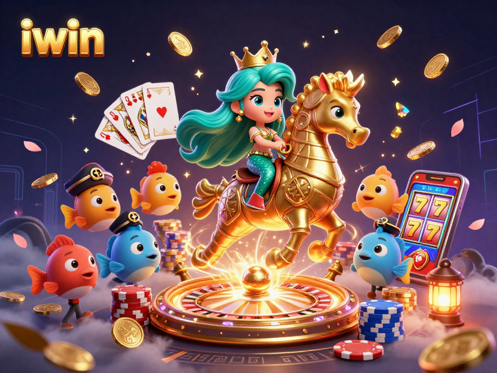 Experience thrilling iwin gameplay with a mermaid princess, seahorse, and vibrant casino elements.