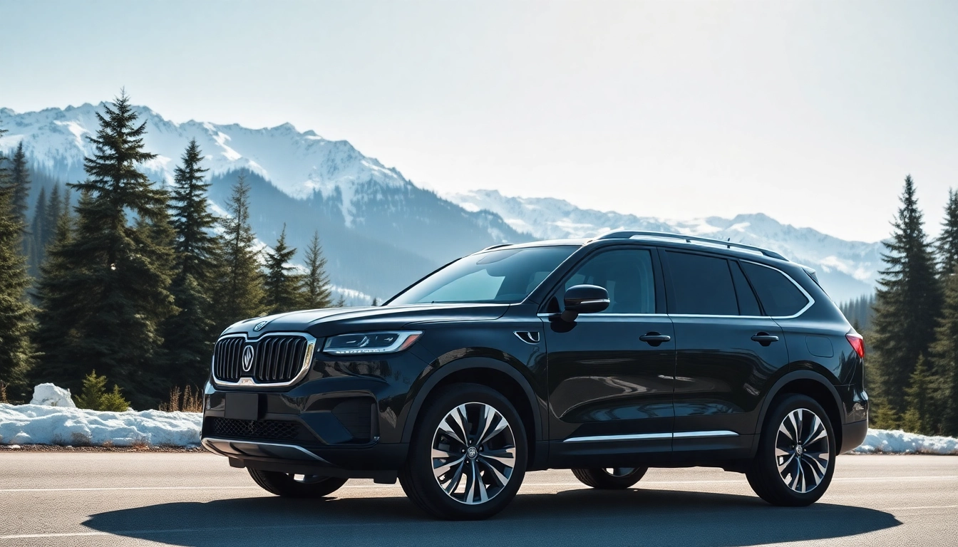 Enjoy a premium vancouver to whistler car service with a luxurious SUV set against beautiful mountain scenery.
