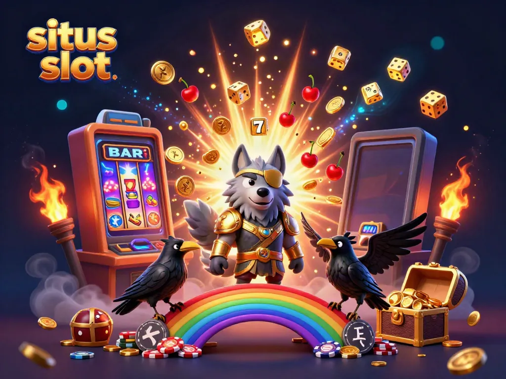 Experience thrilling jackpots with situs slot in this vibrant illustration featuring Norse mythology-themed characters.