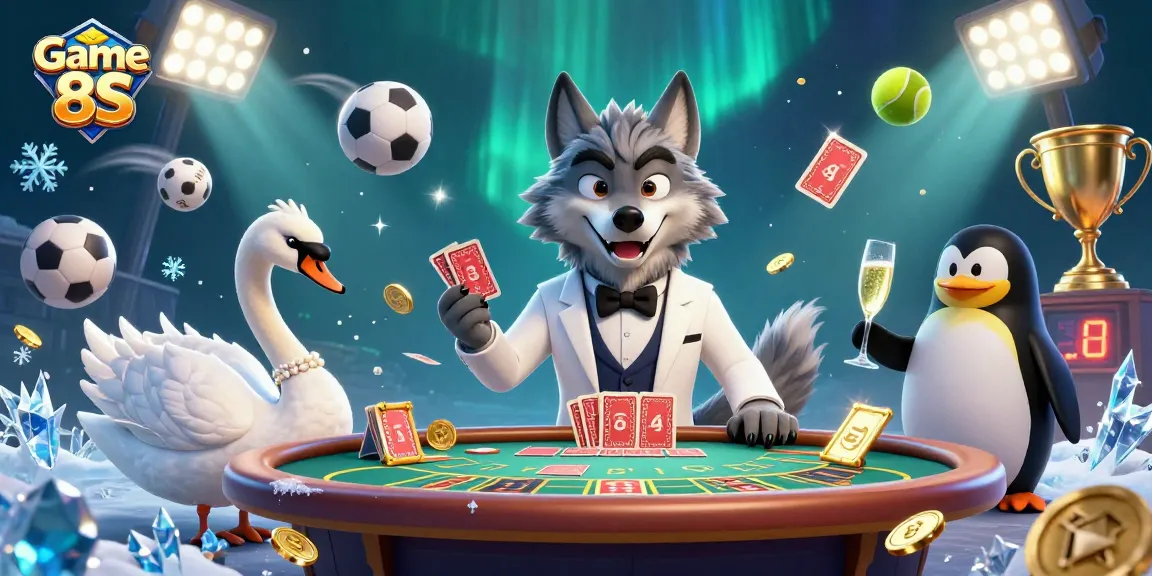 Game 8S features exciting casino action with charming characters enjoying a baccarat game.
