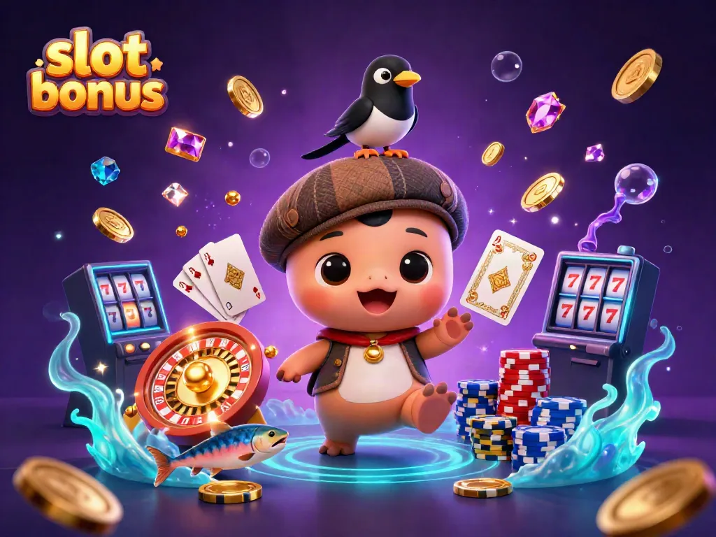 Engage with the slot bonus scene featuring baby Nessie, sparkling coins, and vibrant casino elements.
