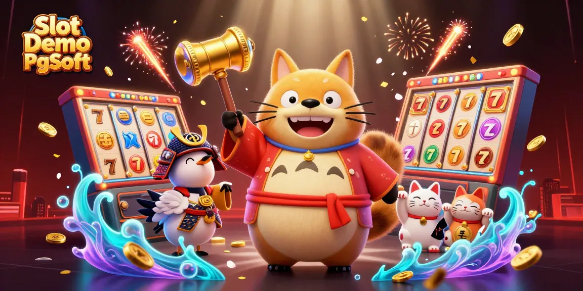 Engage with Slot Demo Pg Soft while spinning vibrant slot reels in a festive 3D scene.