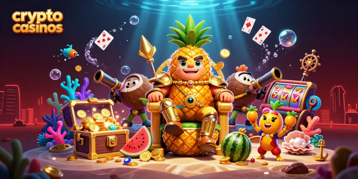 Vivez des sessions dynamiques sur des crypto casinos avec un roi ananas et ses gardes.